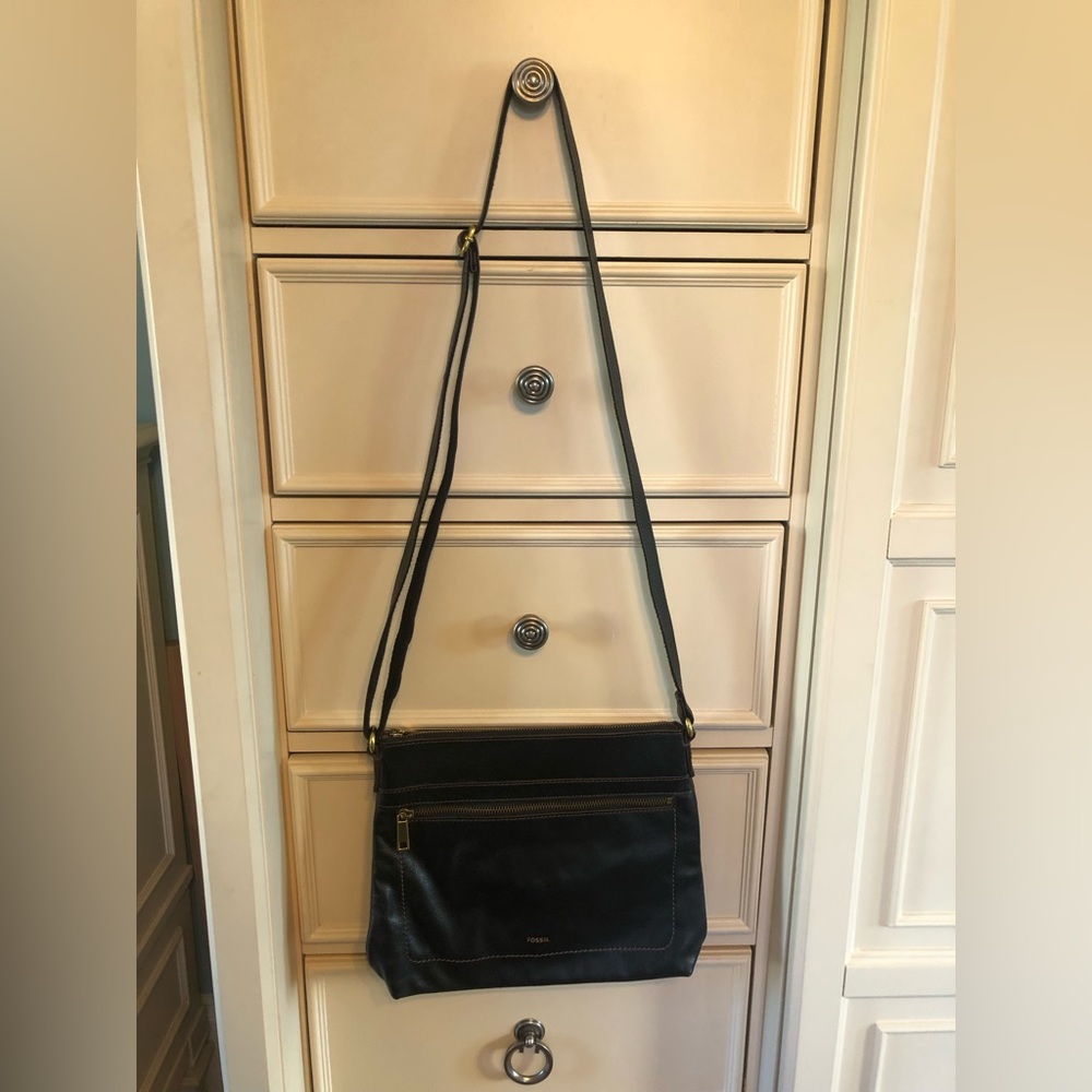 Fossil black leather purse with gold hardware